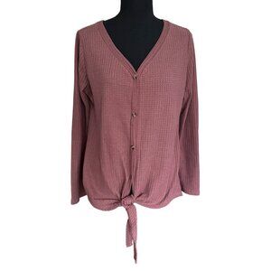 Women's Pink Long Sleeve Top Shirt with Front Tie Knot - Size X Large